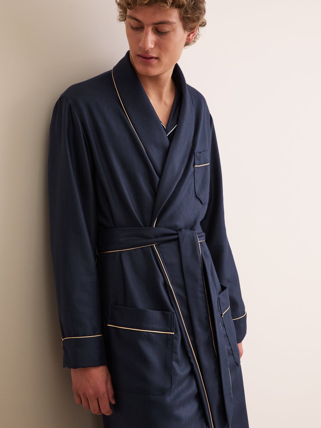 Derek Rose Duke navy cashmere dressing gown